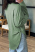 Raw Edge Notched Neck Terry High Low Long Sleeve Top